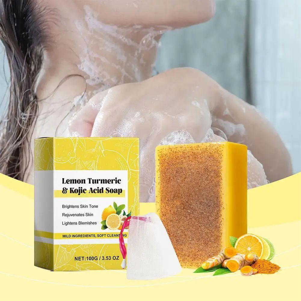 

NEW High-end 100g Lemon Turmeric Kojic Acid Soap Orange Evens Skin Tone Natural Whitening Brightening Turmeric Soap Body & Face