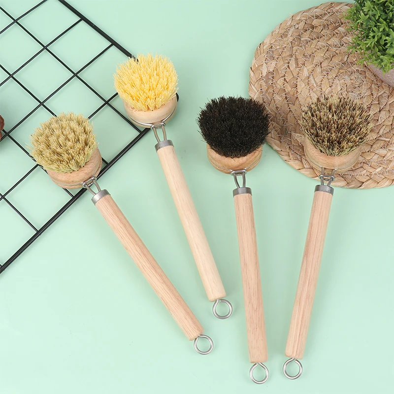 1pc Haushalt Holz lange Griff Pfanne Topf Bürste austauschbare Geschirr bürste lange Holzgriff