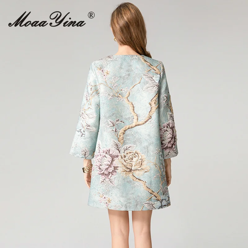 معطف MoaaYina لخريف وشتاء 2025 للسيدات جديد عصري برقبة دائرية وأكمام طويلة من قماش الجاكار وخرز للأظافر سترة واقية من الرياح #3