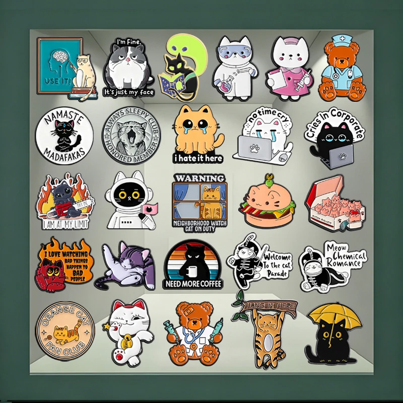 

I’m Fine It’s Just My Face Enamel Pin Funny Dirty Looks Cat Cartoon Animal Brooch Lapel Badge Fashion Jewelry Gift for Friends
