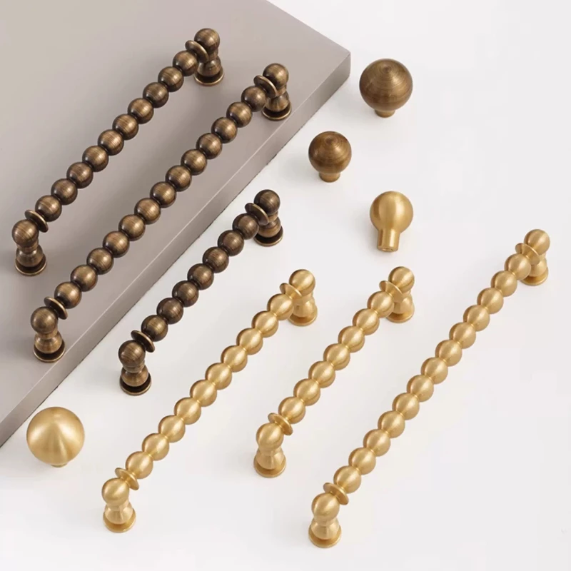 

Round Ball Drawer Knobs Antique Long Wardrobe Pulls Kitchen Cupboard Door Handle Copper Furniture Hardware Brass Cabinet Handles