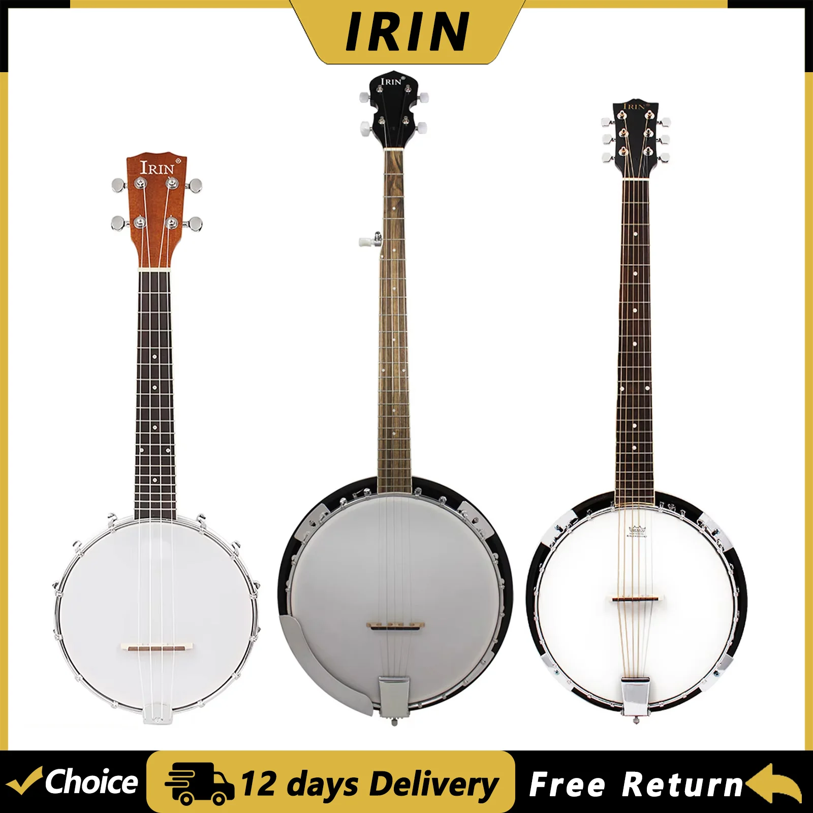 IRIN Banjo Guitar 4/5/6 Strings Banjo Sapele Body Guitar with Bag Picks Tuner Capo Stringed Musical Instrument Accessories