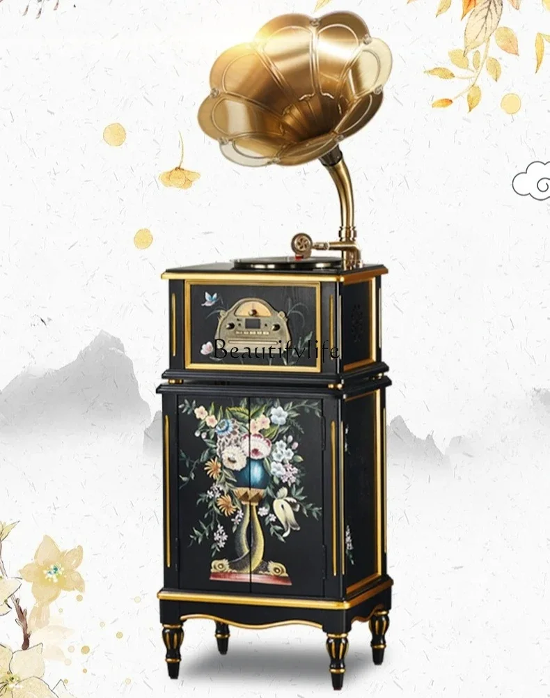 

ls 27Retro phonograph Chinese style living room painted vinyl record player European style record player Vintage antique stereo