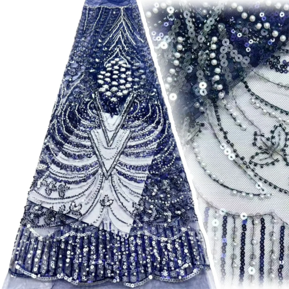 

5 ярдов элегантной роскошной ткани для вечерних платьев, африканское кружево ручной работы с бисером и пайетками, французское тюлевое кружево 2026, 2408