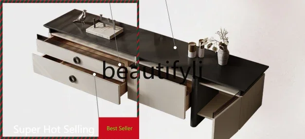 

Modern simple TV cabinet coffee table small apartment living room household solid wood cream wind storage storage G1218