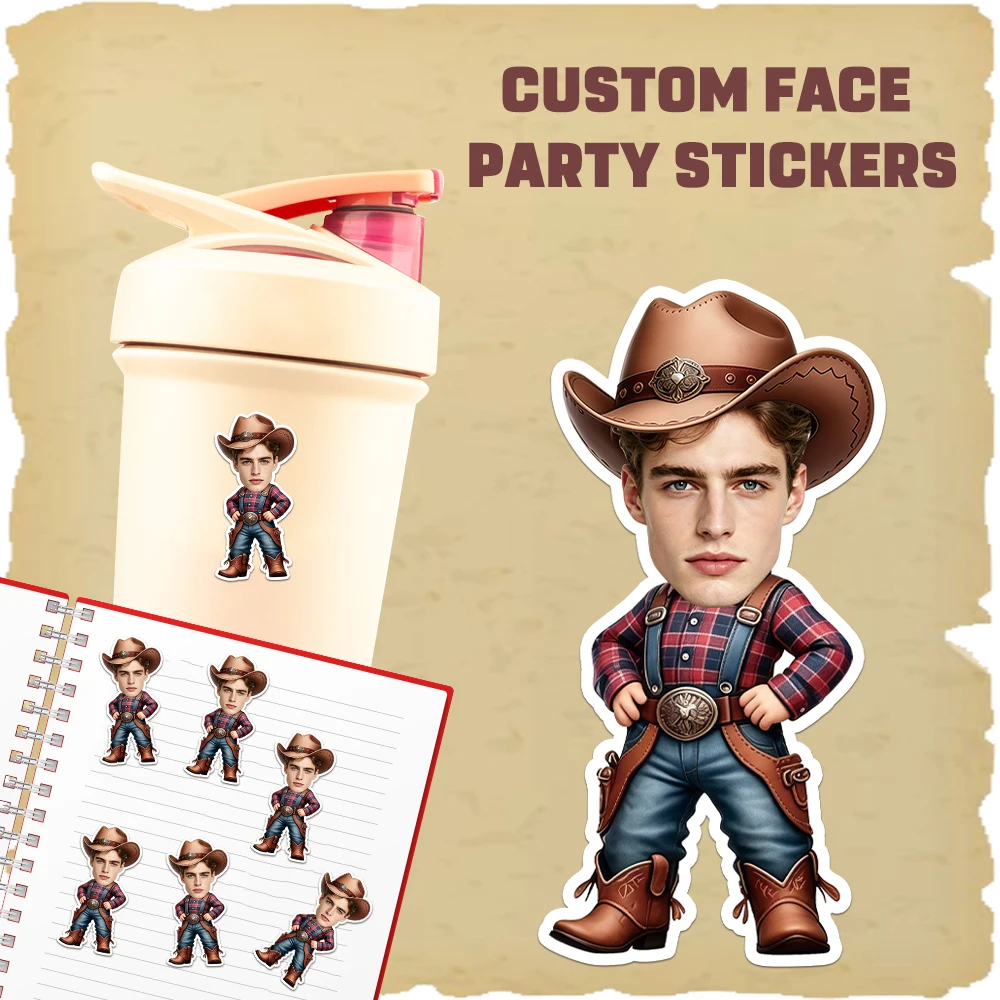 20 Stück Individuelle Cowboy-Geburtstagsaufkleber, Western-Thema Personalisierte Gesichtsfoto-Aufkleber – Detail 2