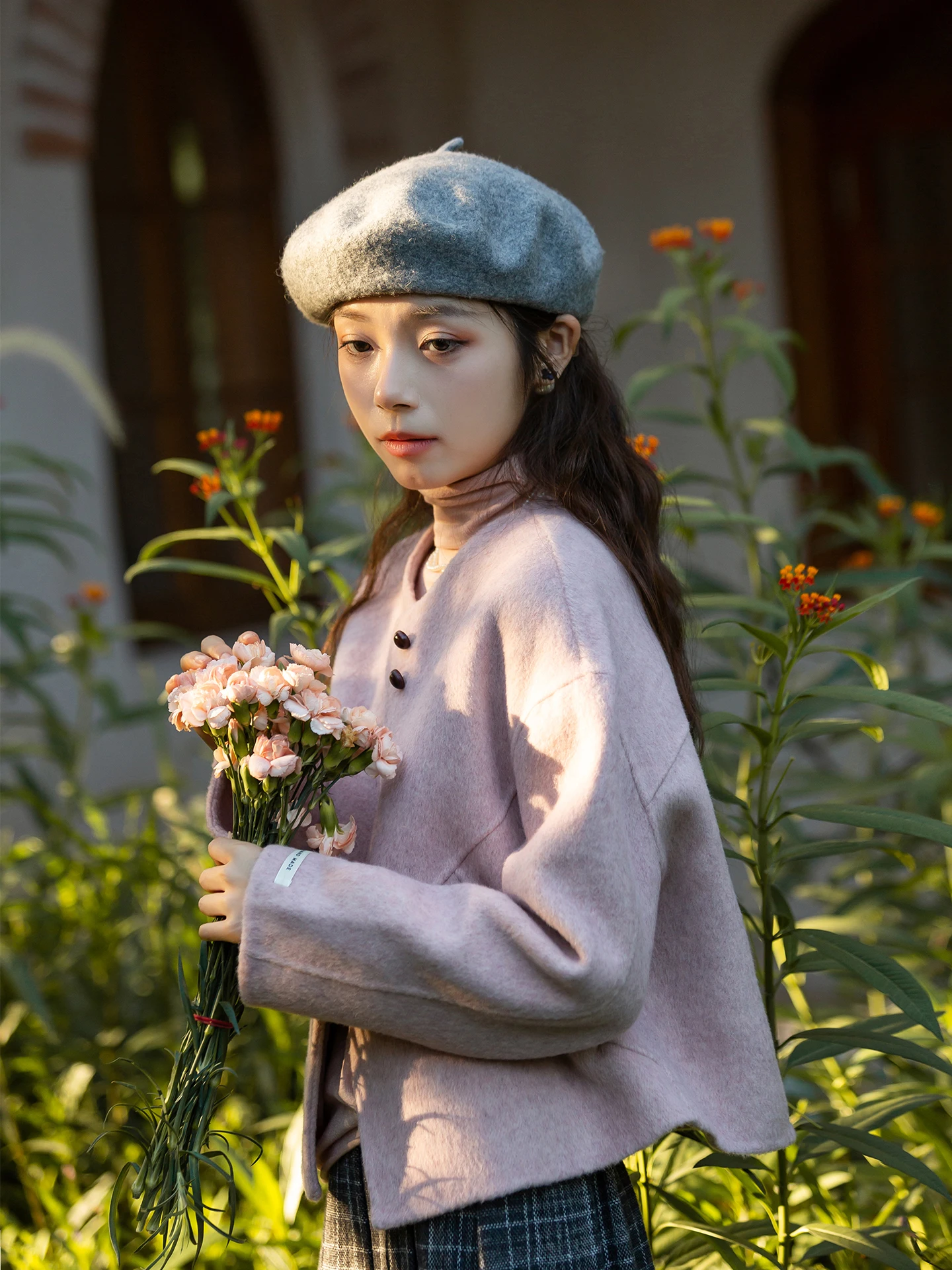 

Розовое шерстяное пальто женское, двустороннее, в корейском стиле, зимнее, модное, для повседневной носки, свободного кроя, с длинными рукавами, круглым вырезом