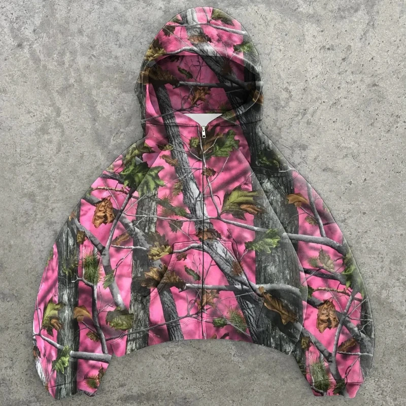 2024 new European and American cross-border camouflage street retro hip-hop high street American men's and women's loose hooded