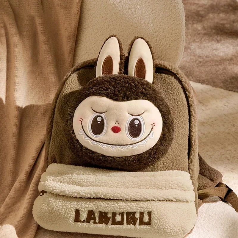 Sac à dos en laine d'agneau Labubu, sac Popmart, série classique, peluche marron, autour, figurine d'anime originale, collection d'ornements