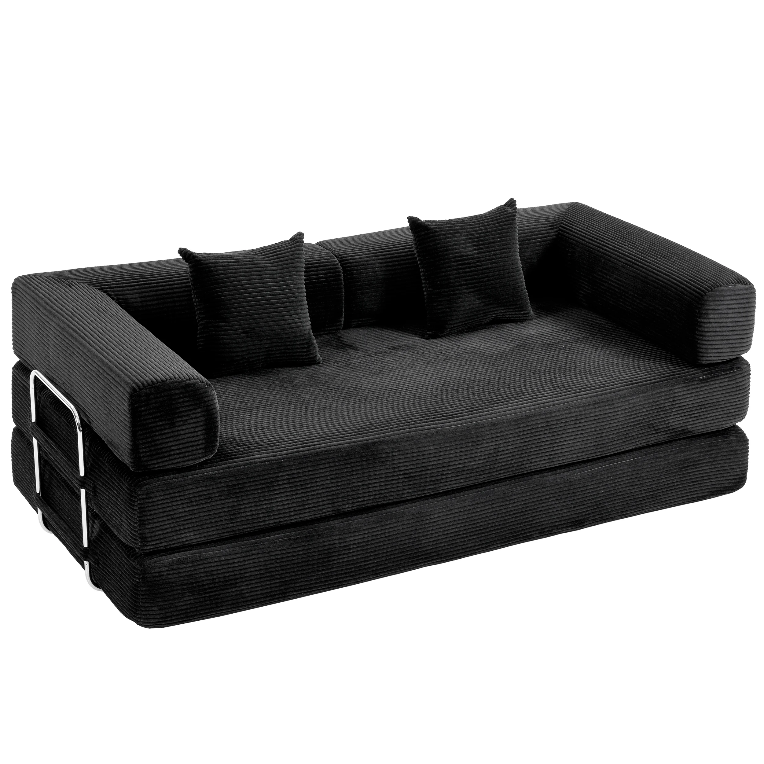 2-Sitzer-Konvertierbares Cordsofa-Bett, multifunktionales klappbares Sofa, hochelastisches Anti-Sag-Schaumstoff-Bodensofa, modularer Tagesbettrahmen mit Edelstahlrahmen, ergonomisches