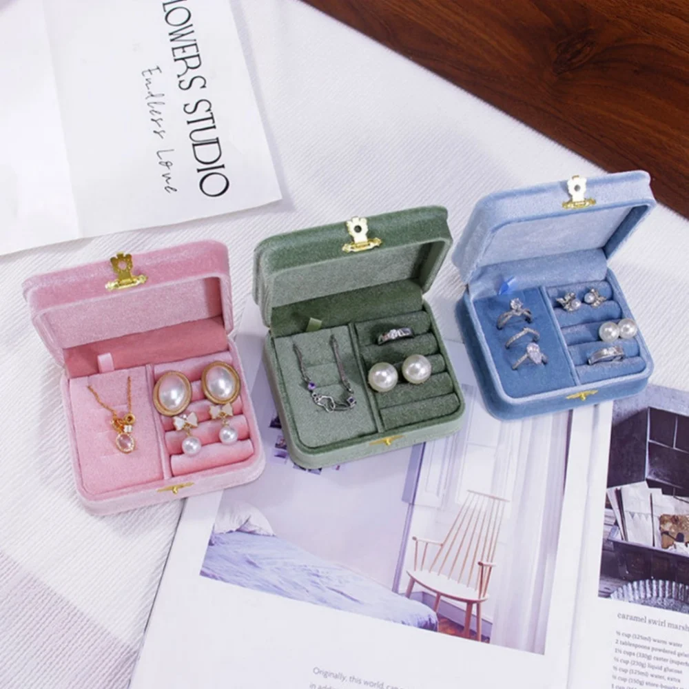 Necklace Storage Box Scratch Resistant Velvet Jewelry Box Flocking Storage Case  Ring Earrings Holder For Jewelry Travel