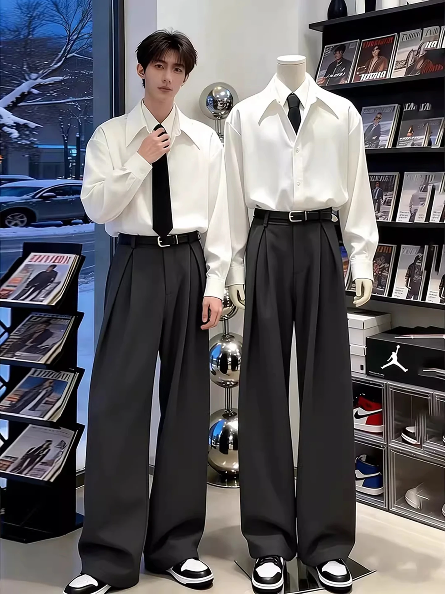 

Zhang Linghe He Su Ye Men's Ice Silk A-Line Pleated Knife- Casual Pants Straight Leg Wide Leg Polyester Fiber Spring Wear