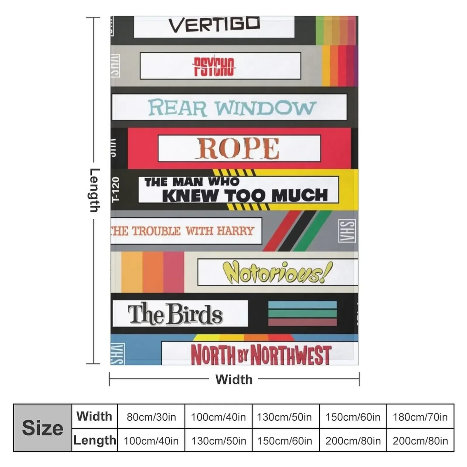 Alfred Hitchcock VHS tapes Throw Blanket couch cozy soft plush fuzzy picnic outdoor blanket