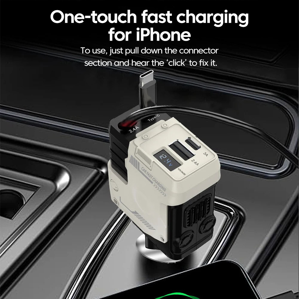 cigarette iphone charger 120W 4-in-1 Retractable Car Charger