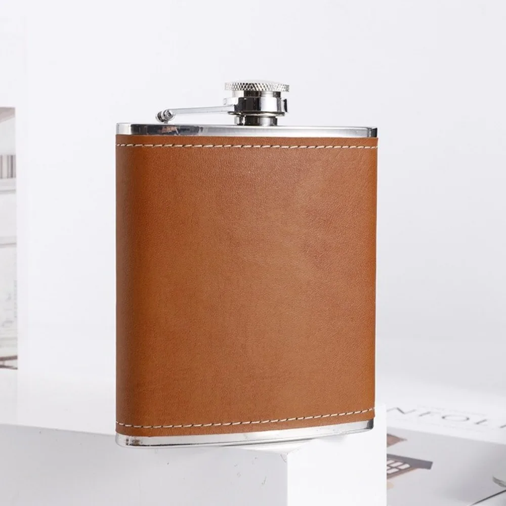 Portable Stainless Steel Hip Flask Leather Wrap 6/7/8oz Whisky Flagon Leakproof Drinking Bottle Wedding Party