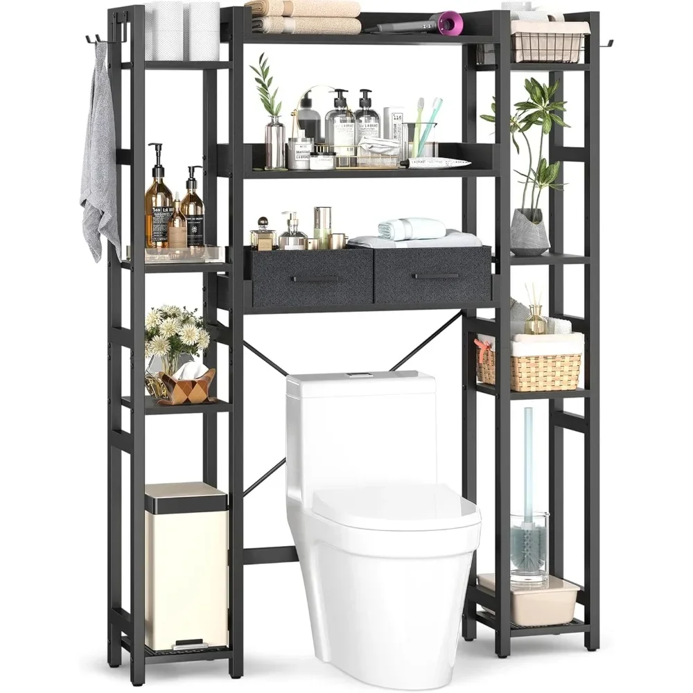 

Over The Toilet Storage with 2 Drawers - 11 Tier Bathroom Organizer Freestanding Space Saver Storage Rack with Adjustable Shelf