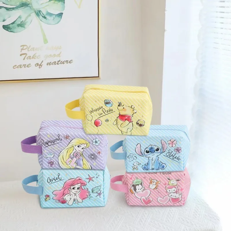 

Disney Lilo & Stitch Cartoon PU Makeup Bags Anime Figures Winnie The Pooh Stitch Girls Portable Toiletry Bag Student Pen Bags