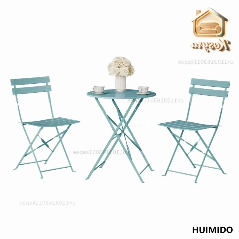EUGAD Garden Furniture Set Metal Bistro Table with 2 Folding Chairs Waterproof UV-Resistant for Balcony Garden Outdoor Furniture