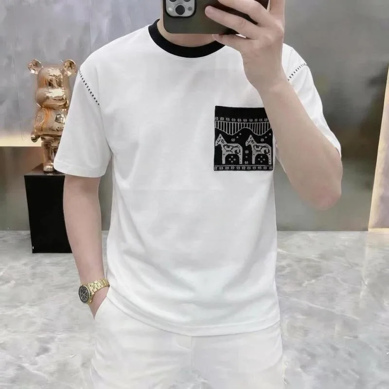 

2026 Summer Embroidered Men's Short Sleeve Round Neck T-shirt Comfortable Breathable Casual Business T-shirts Men Clothing