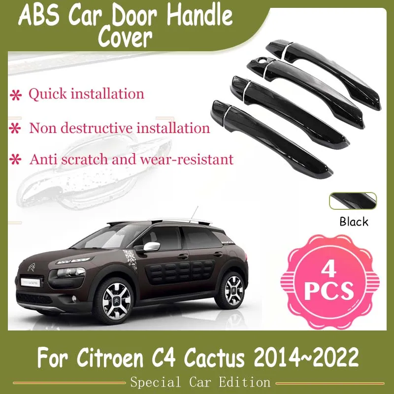 For Citroen C4 Cactus 2014 2015 2016 2017 2018 2019 2020 2021 2022 Gloss Black Outer Door Handle Covers Accessories Car Stickers