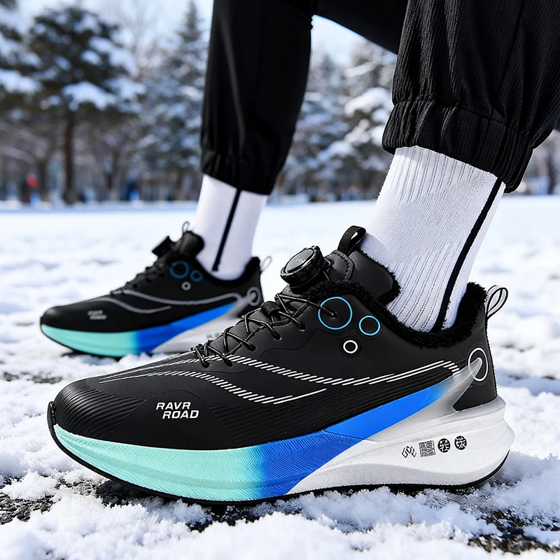 Winter Running Sneakers For Men High Quality Button Men's Trainer Sport Walking Snow Shoes Casual Fur Warm Sneakers For Women