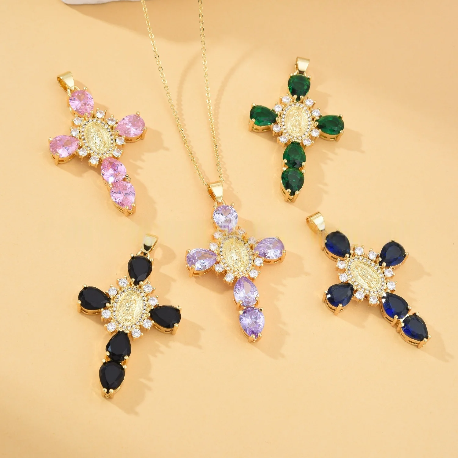 5 Pieces European and American Crystal Zircon Cross Pendant Accessories DIY Pearl Necklace Jewelry Making Materials Wholesale