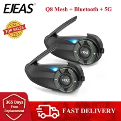 EJEAS Q8 Motorcycle Mesh Intercom with EUC Remote Walkie Talkie Bluetooth Interphone Headset for 6 Riders with Bluetooth 5.1