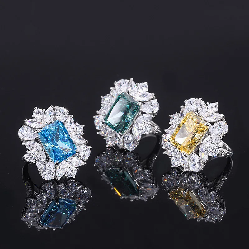 S925 Full body Silver Colorful Treasure High Carbon Diamond Radian Yellow Diamond Closed Hand Ring 10 * 14