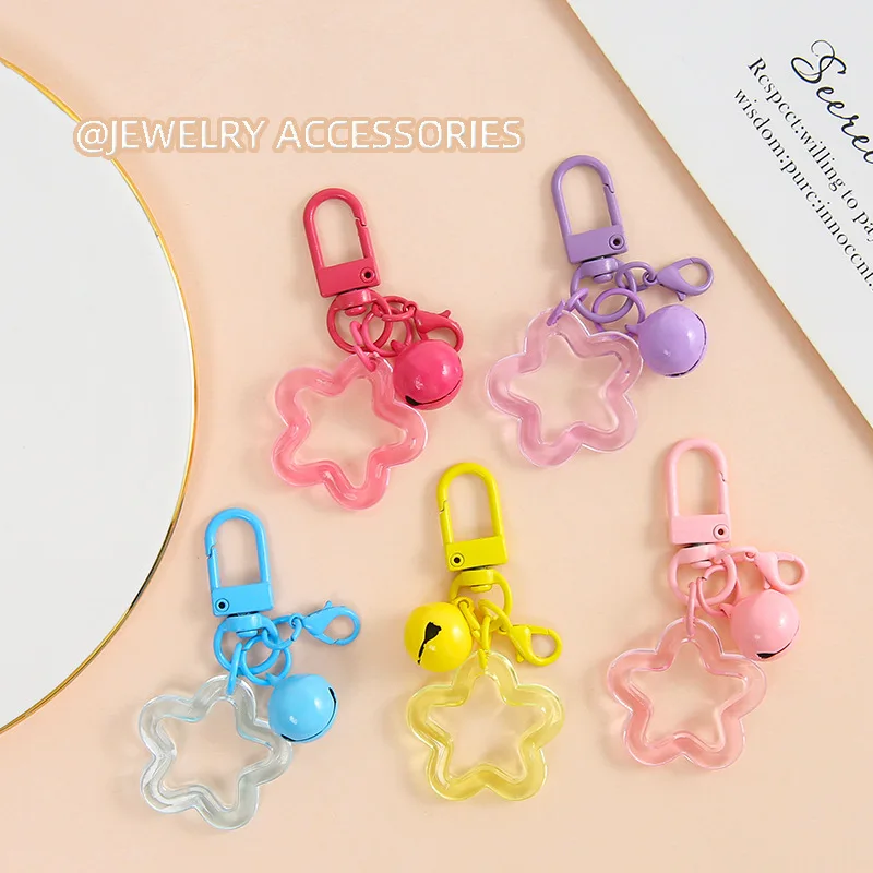 Newest Star Keychain Cute for Bag Decoration Cartoon Acrylic Five Pointed Stars with Bell Knot Girl's Bag Chain Gift