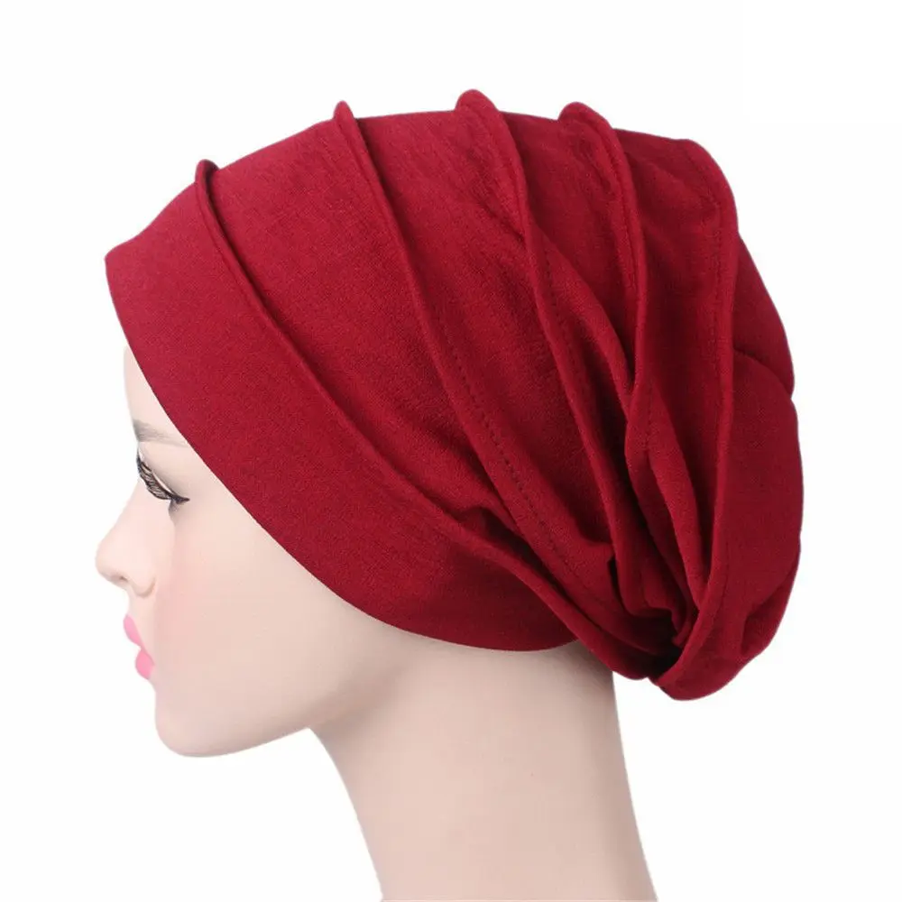 Women Elastic Turban Beanie Soft Cotton Bonnet Muslim Hijabs Head Wrap Chemo Hat