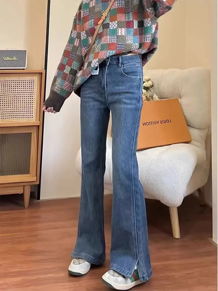 

Винтажные джинсы-колокольчики больших размеров с высокой талией, женские осенние новые утягивающие брюки больших размеров, не подходящие ноги