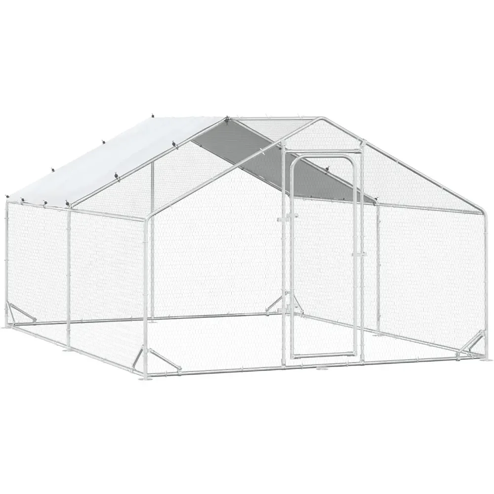 

Bold Chicken Coop Run Large Metal Chicken Pen Outdoor, Poultry Cage Spire Shape, Heavy Duty,Waterproof and Anti-UV Cover