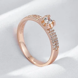 Wbmqda Simple Elegant Rings For Women 585 Rose Gold Color With White Natural Zircon Fine Wedding Jewelry Accessories