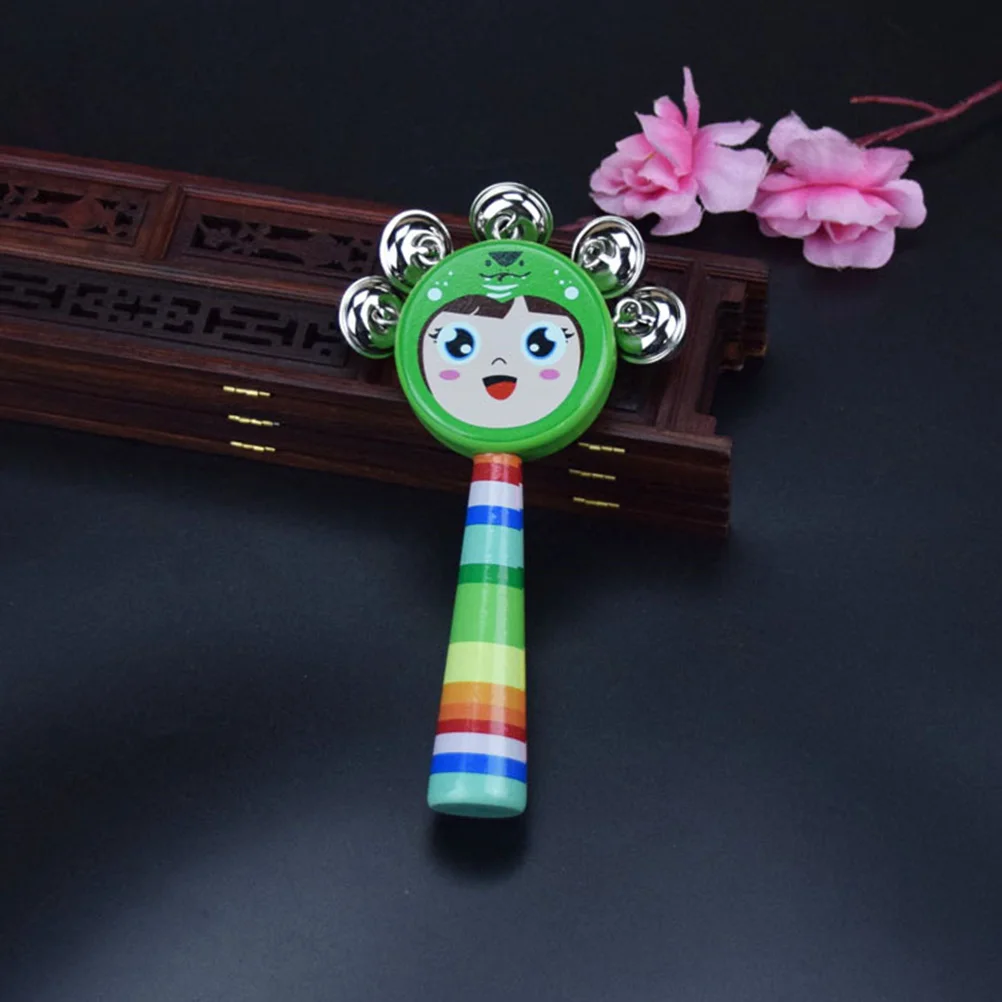

Hand Wooden Kids Gifts Cartoon Handle with Bells Smiling Infant Toys