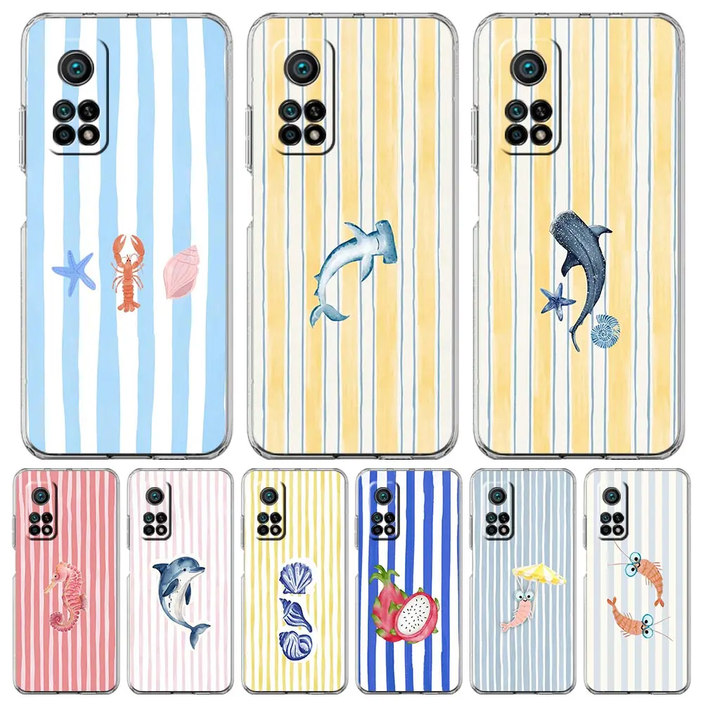 Phone Case For Xiaomi Mi 17 15 14 13 12 11 Lite 15T 14T 13T 12T 11T Pro 5G Clear Cover Colorful Marine Organism Striped Base