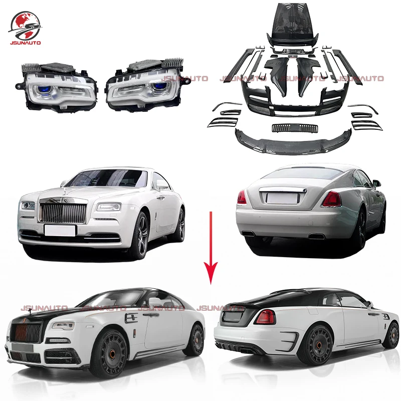 

New Upgrade 2023 Wraith Headlights To MSY Style Carbon Fiber Body Kit For Rolls-Royce Wraith Dawn Front Rear Bumper Diffuser