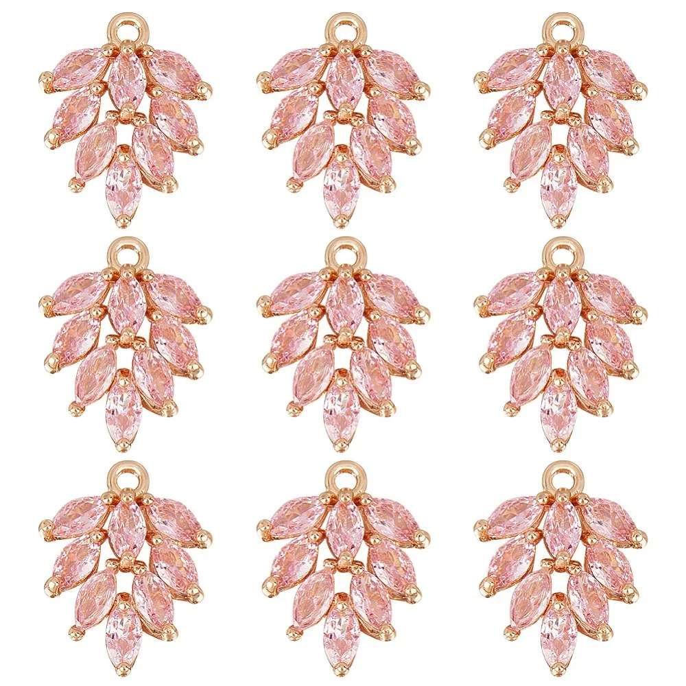 

1 коробка, 10 шт., латунные прокладки, прозрачный кубический цирконий, соединительные подвески, розовый лист, 15,5x12x4,5 мм, отверстие: 1,2 мм