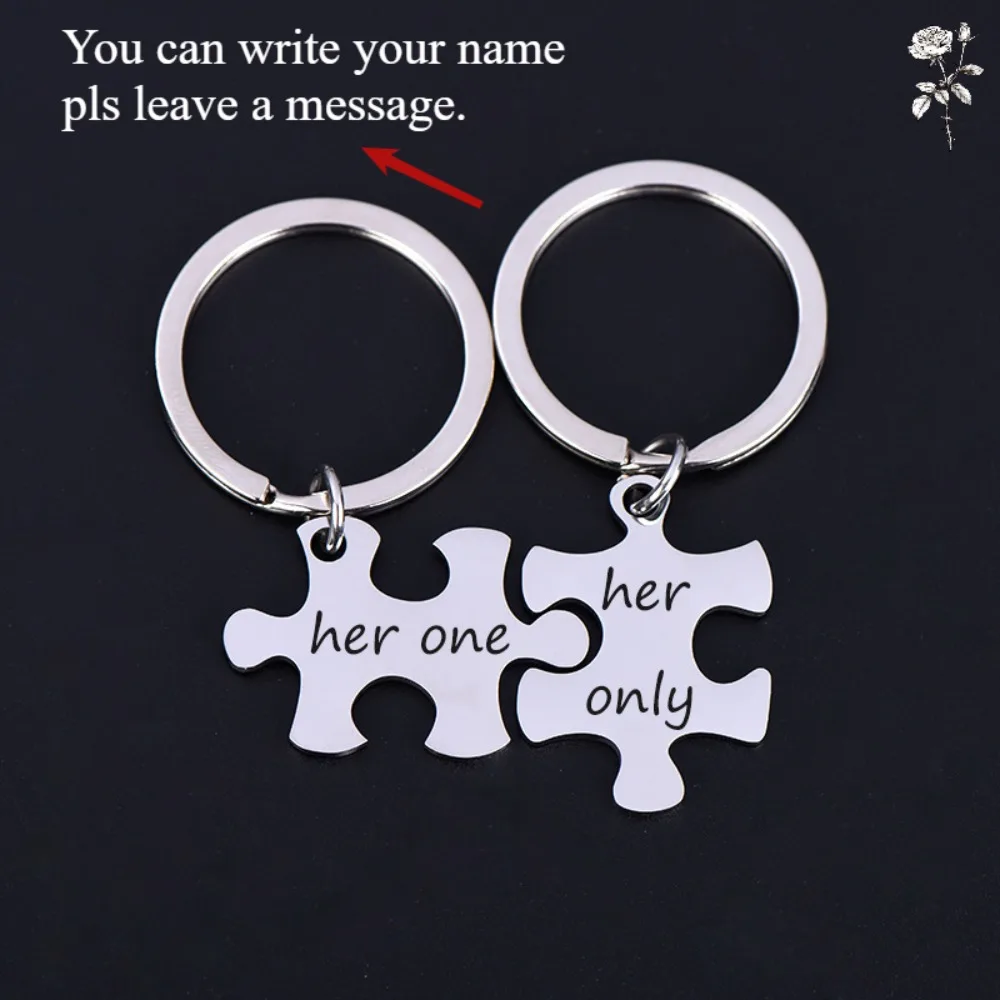 

Custom Tainless Steel Puzzle Keychain DIY Metal Couples Letters Name Engraved Keyring for Women Men Valentine's Day Jewelry Gift