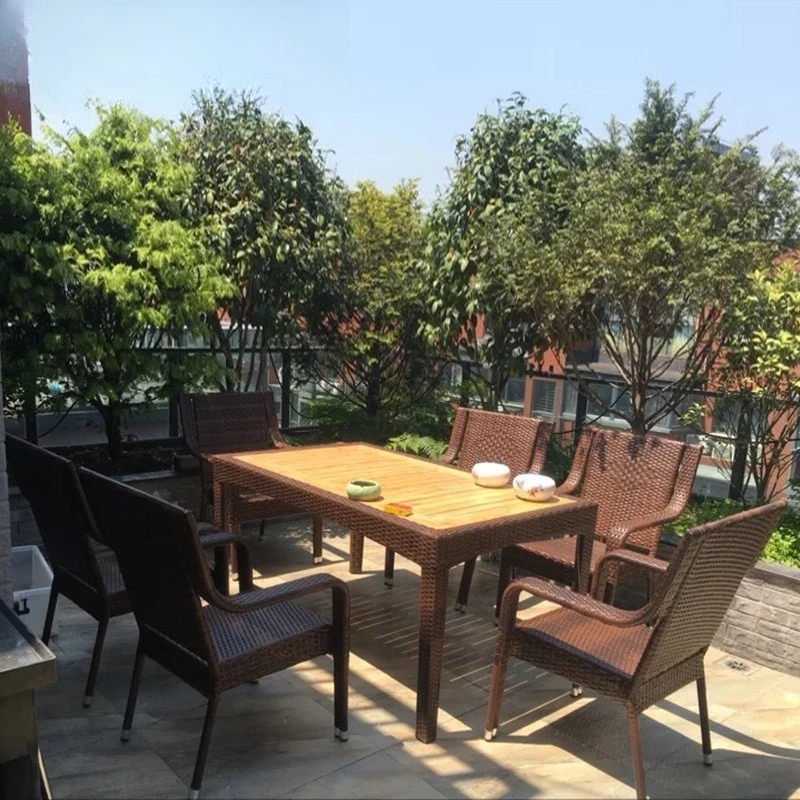 Outdoor tables and chairs rattan single chair modern simple balcony outdoor cafe leisure rattan chair three five-piece set