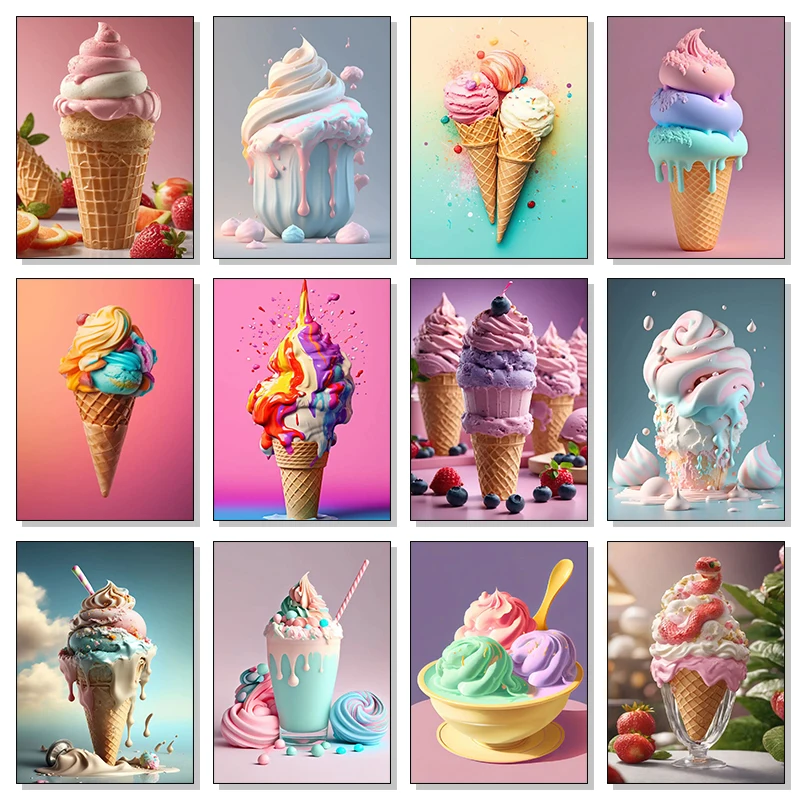 Beverages And Ice Cream Posters Prints Wall Art Canvas Painting And Prints HD Pictures For Restuarant Dessert Shop Home Decor