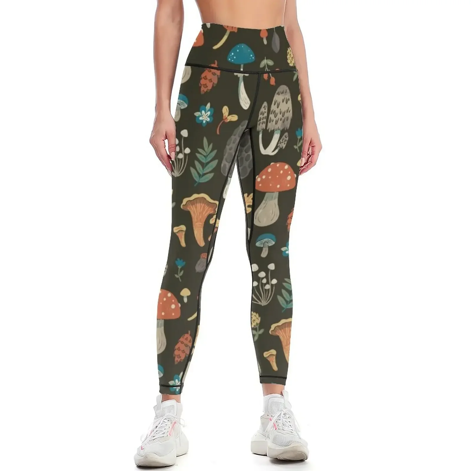 

Forest Floor Mushroom repeating pattern Leggings for girls Women's sports workout shorts Womens Leggings