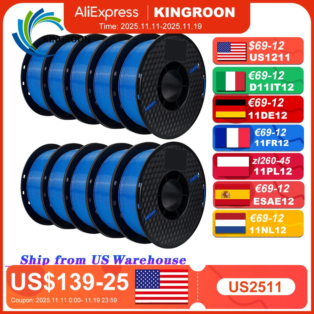 10KG PLA Filament PETG 3d Filament 1.75mm Voor 3D Printer Filament 10 rolls/set Gemengde kleuren en materialen FDM Afdrukken Snel Schip