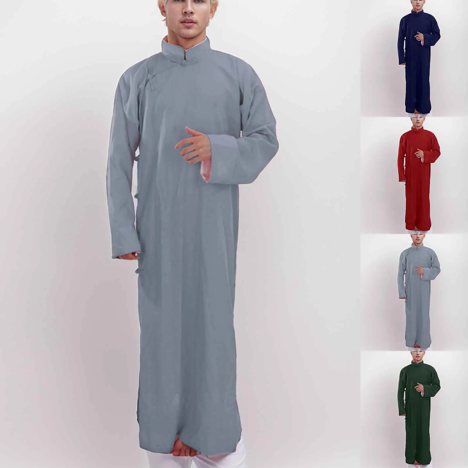 Jubba Thobe de manga comprida masculina, túnica muçulmana, kaftans islâmicos, roupas árabes, Ramadan e Eid, Oriente Médio, novo, 2024