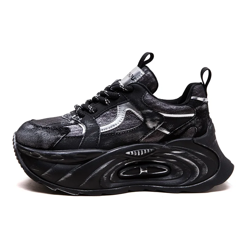 DRKANOL 2026 Autumn Women Chunky Platform Casual Sneakers Mixed Colors Lace-Up Thick Sole Height Increasing Make Old Dad Shoes