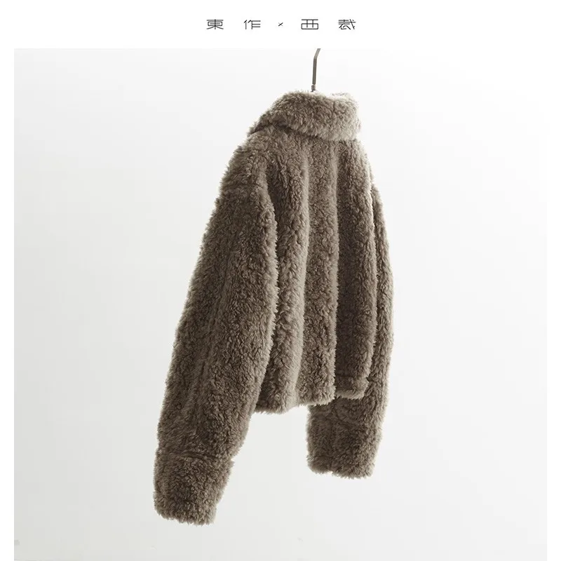 Un must per le donne piccole ~ Cappotto corto peloso di lana, giacca di lana di agnello, top integrato in pelliccia composita di lana al 100% ispessita, stile invernale da donna