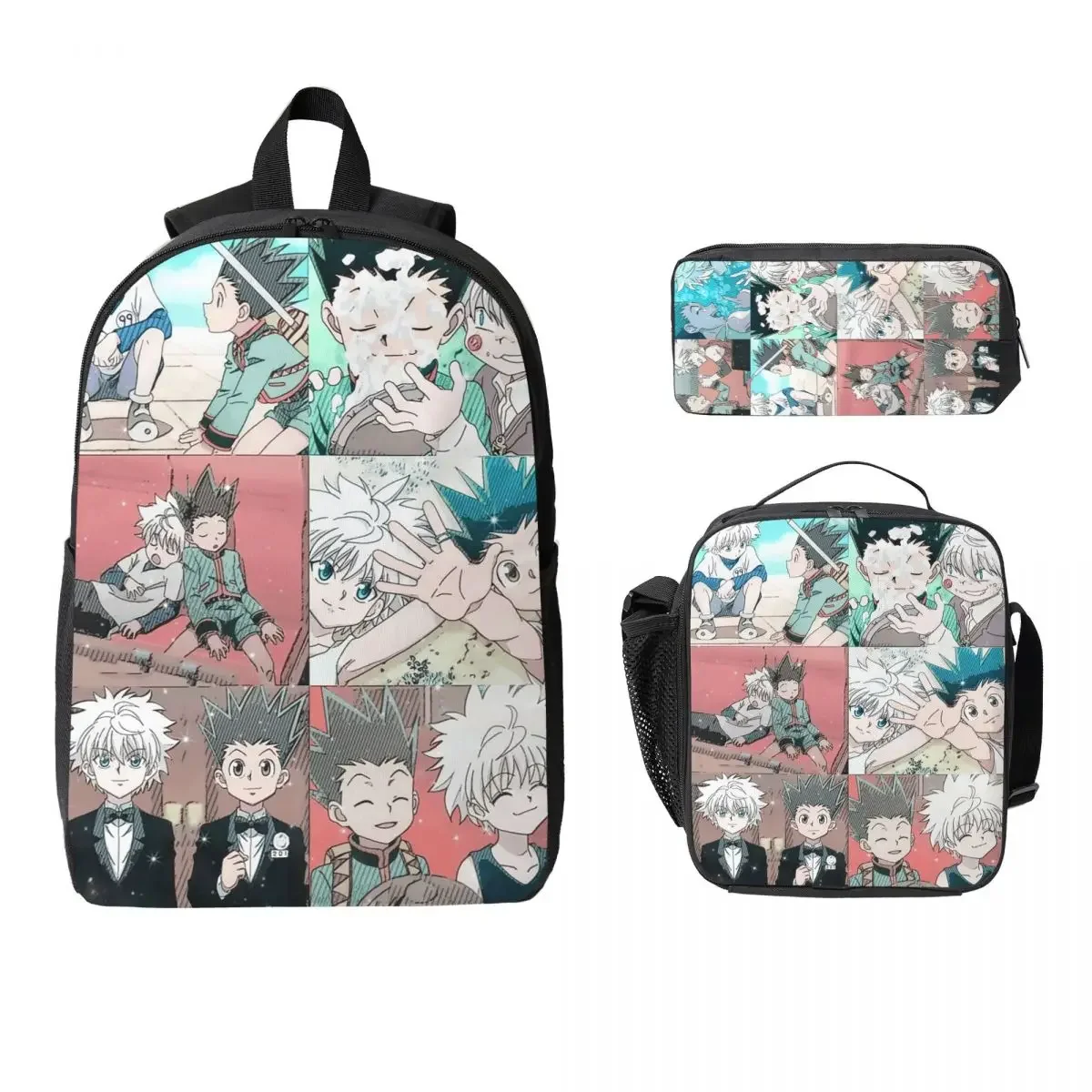 Gon And Killua HXH Hunter x Hunter Backpack Boy Girl BookBag School Bag Laptop Shoulder Bags 3ps Insulated Lunch Bag Pencil Case