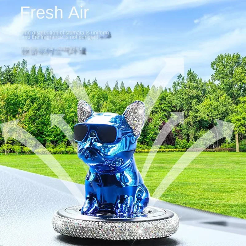 Car ornament metal shake head french bulldog diamond fragrance purified sunglass dog car air freshener cartoon cute dog gift dec