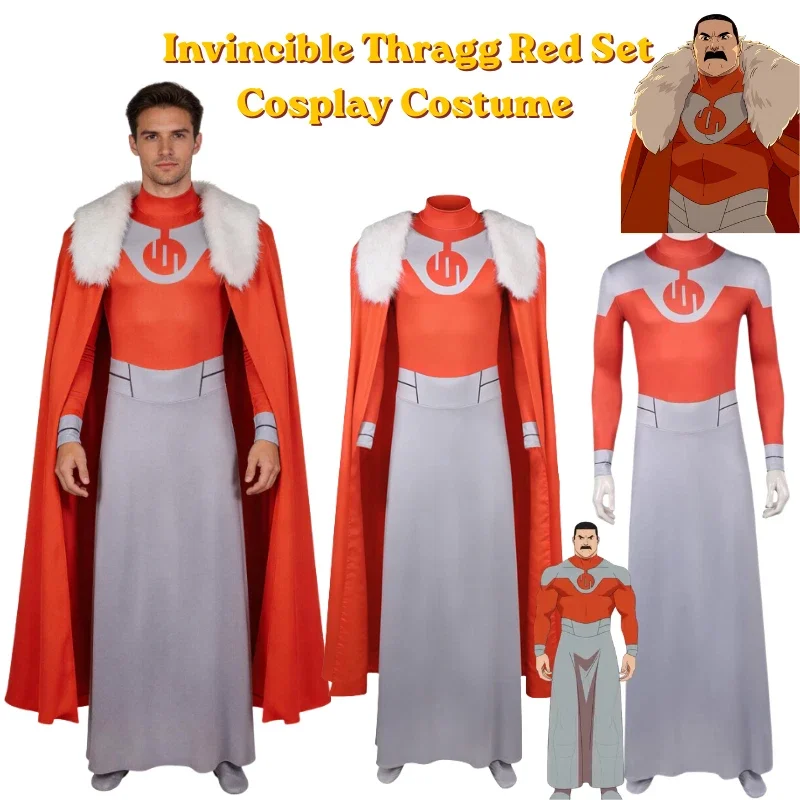 

Male Thragg Cosplay Costume Halloween party Invincible Red Jumpsuit Cloak Disguise Fantasy Fancy New suit