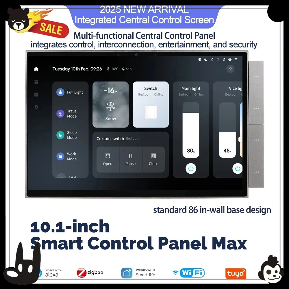 2026 new10-inch Tuya Smart Control Panel Built-in Zigbee Gateway and Alexa Building Intercom Compatible Supports Wi-Fi,BT,RS485,