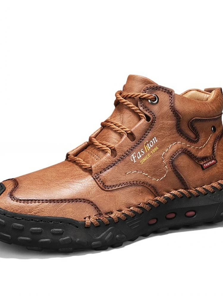 

Повседневные мужские ботинки для улицы, независимая станция, трансграничные моющиеся мужские ботинки из искусственной кожи с круглым носком, боевые...